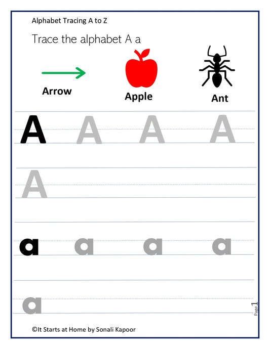 Alphabet A to Z tracing