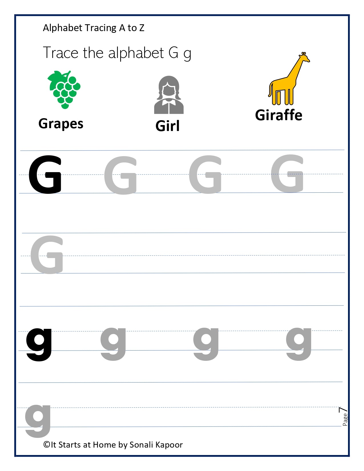 Alphabet A to Z tracing