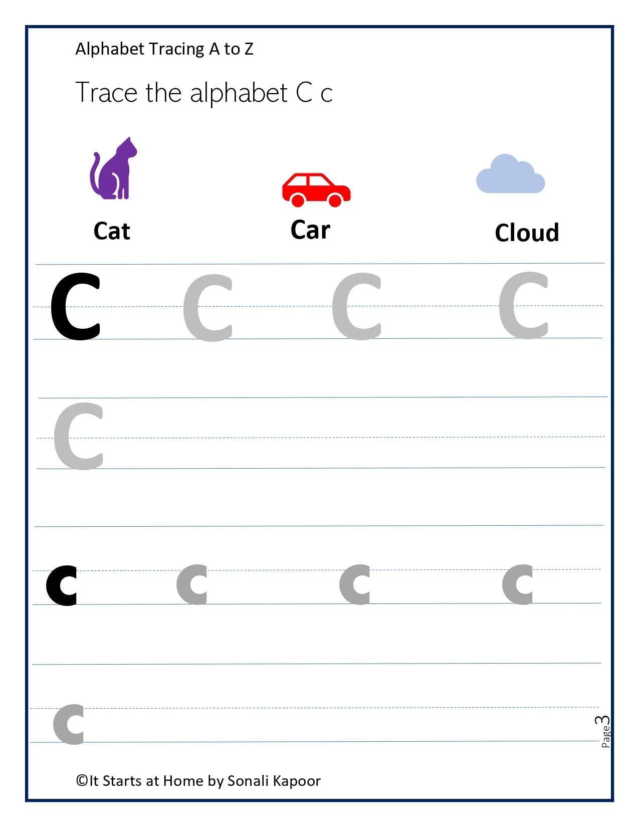 Alphabet A to Z tracing
