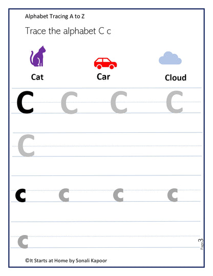 Alphabet A to Z tracing