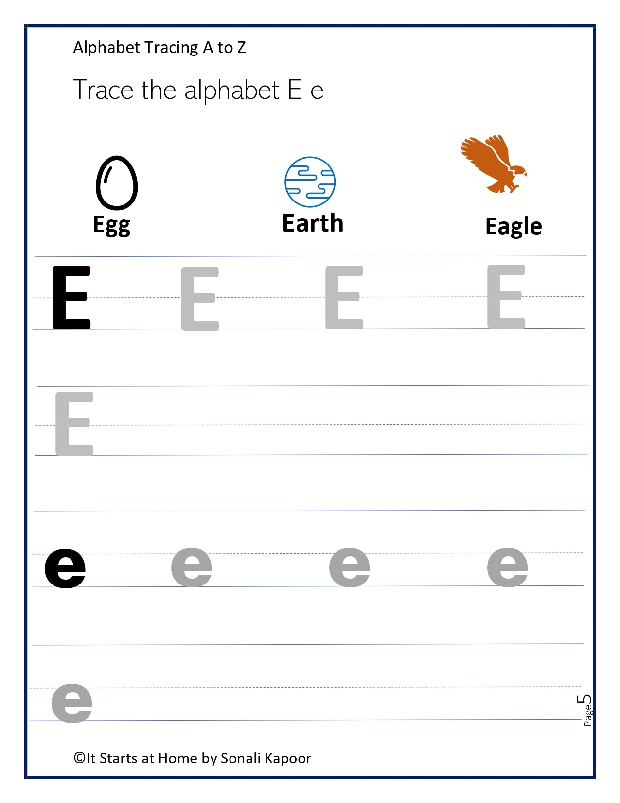 Alphabet A to Z tracing
