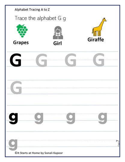 Alphabet A to Z tracing