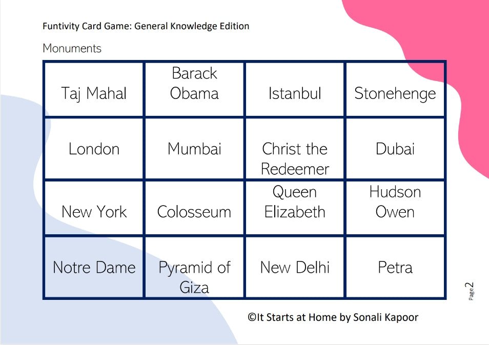 Funtivity Game Card - General Knowledge Edition