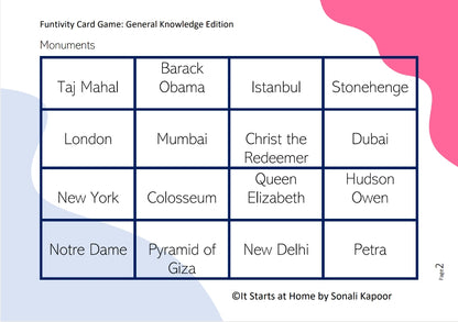 Funtivity Game Card - General Knowledge Edition