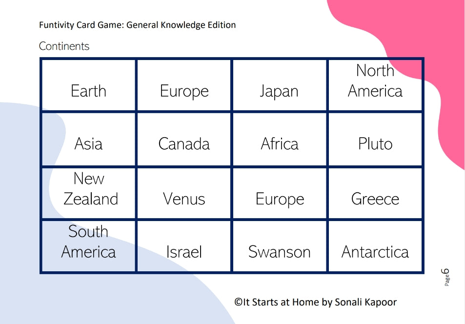 Funtivity Game Card - General Knowledge Edition