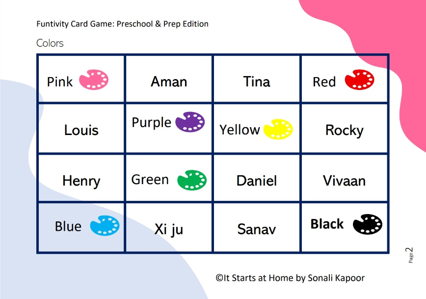 Funtivity Game Card - Preschool & Prep Edition