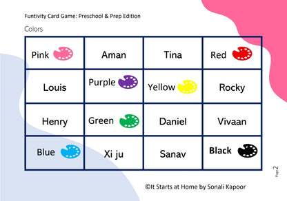 Funtivity Game Card - Preschool & Prep Edition