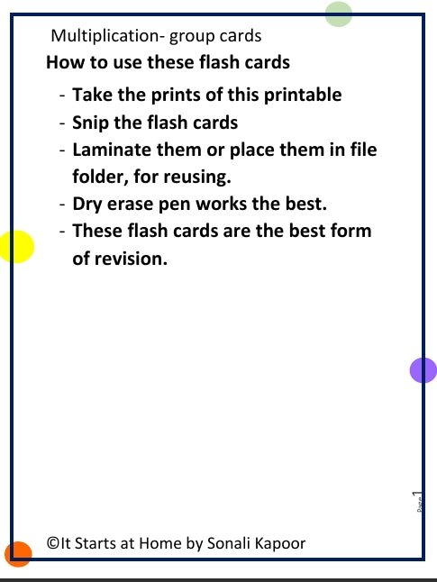 Multiplication Flash cards set of 3