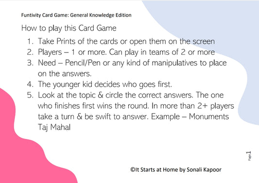 Funtivity Game Card - General Knowledge Edition