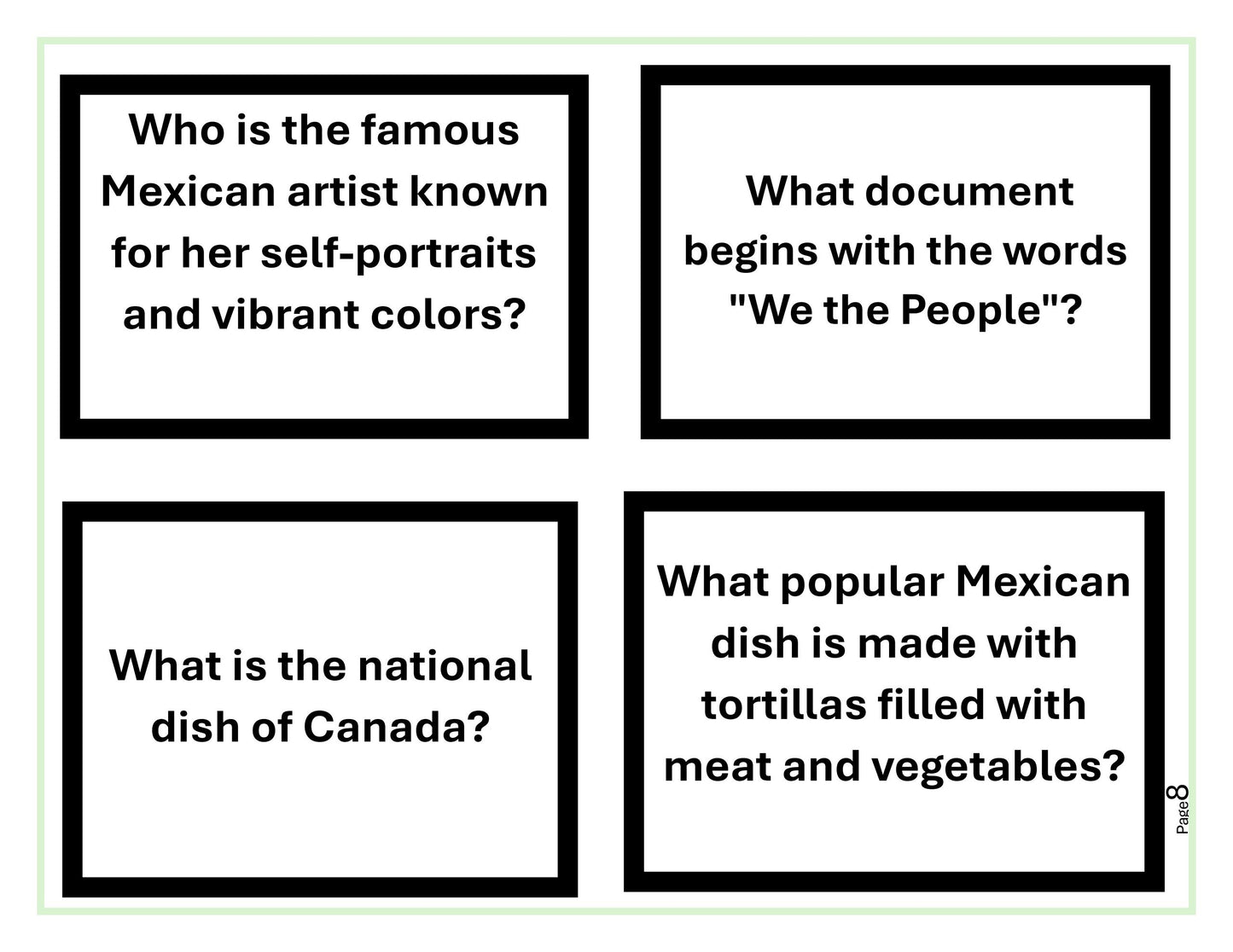 North America Trivia Cards