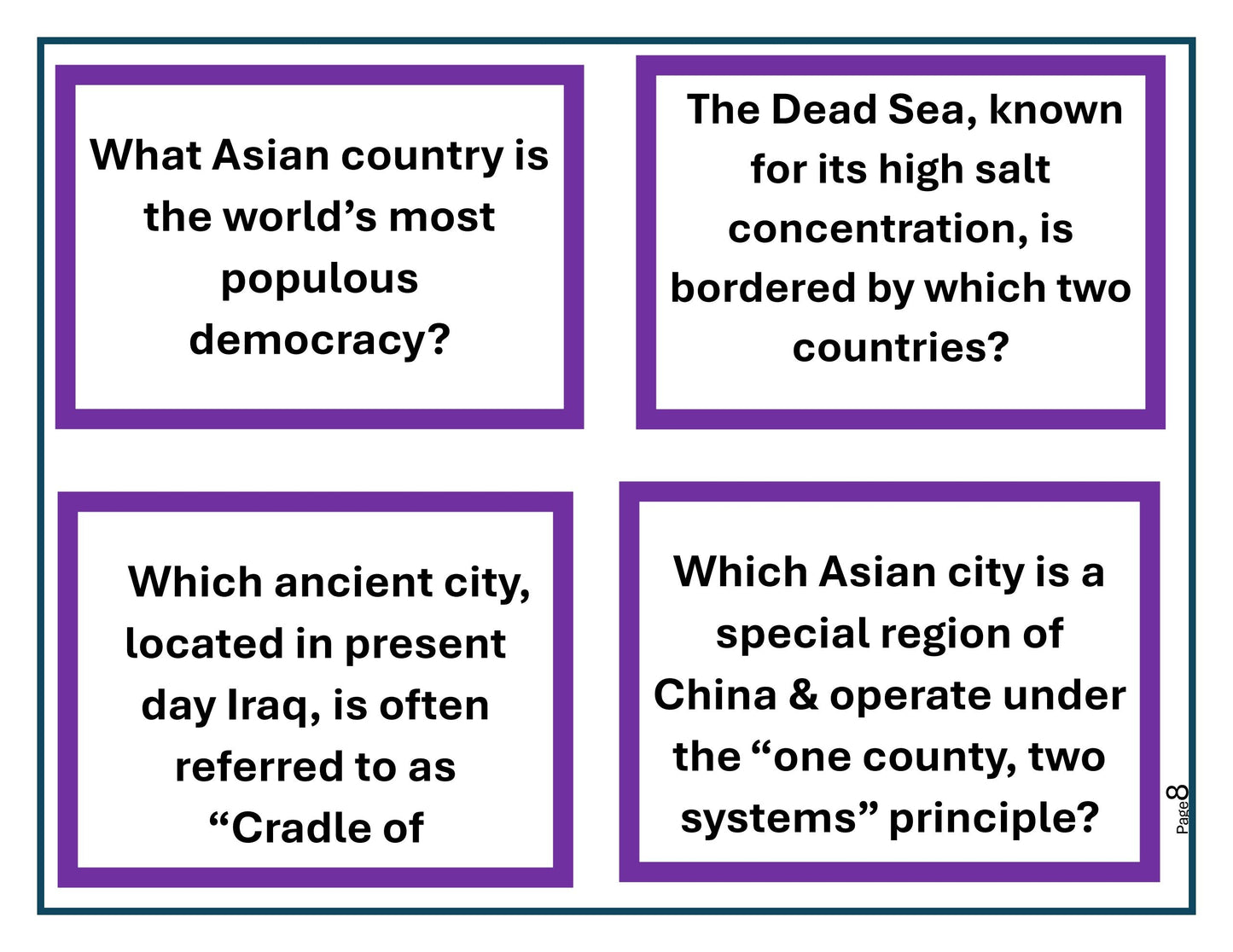 Asia Trivia Cards