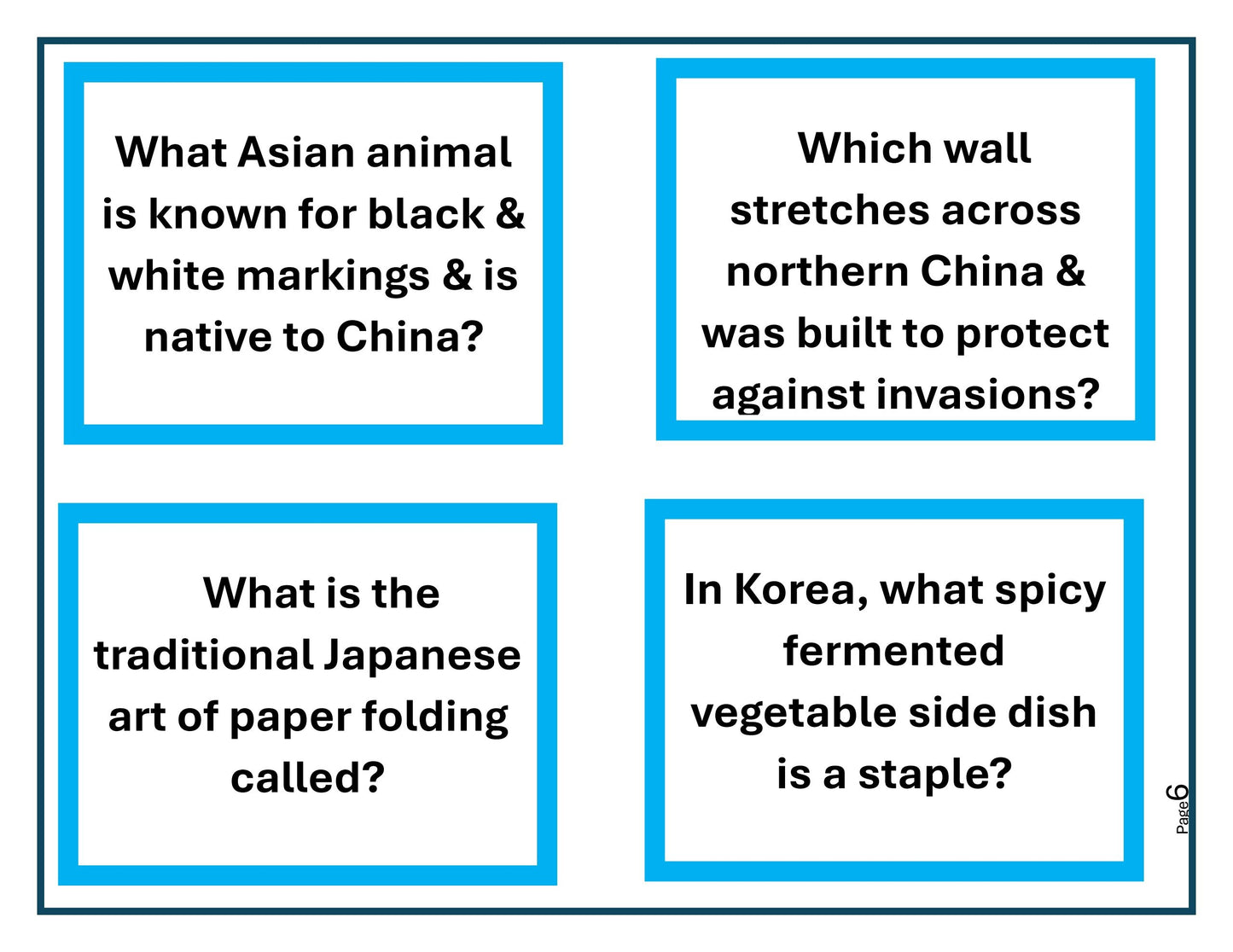 Asia Trivia Cards