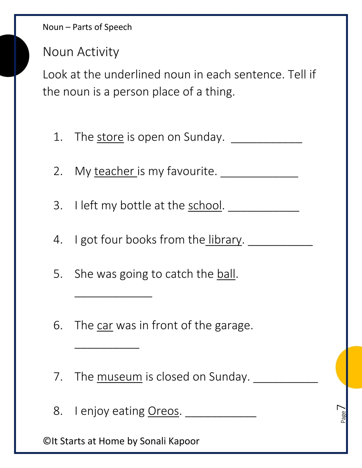 Parts of Speech Noun