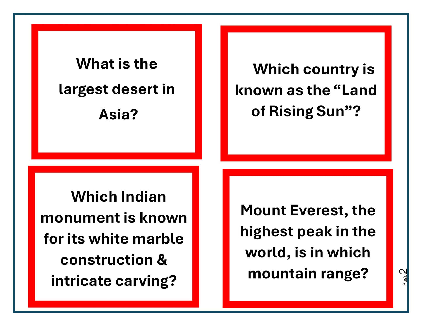 Asia Trivia Cards