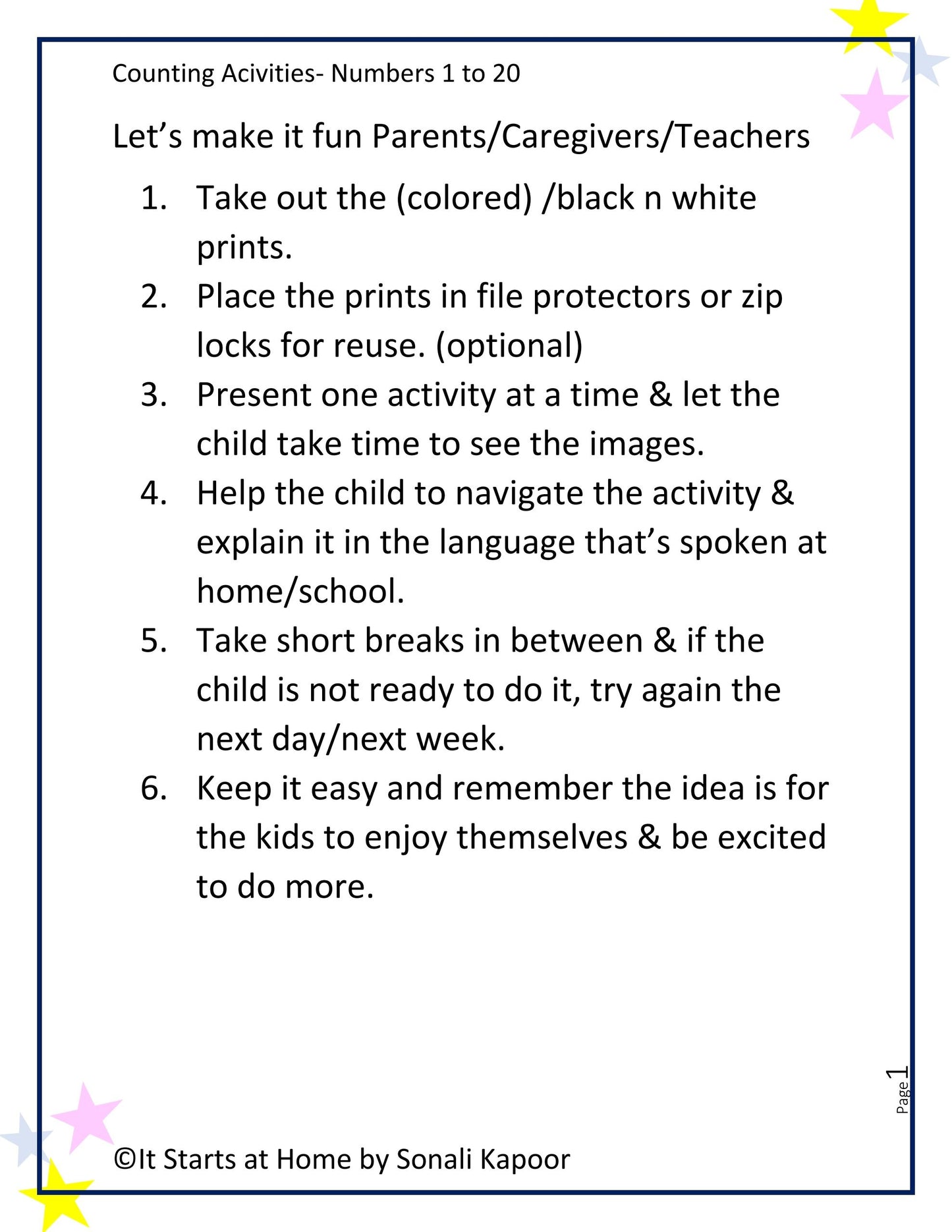 Counting Activities - 1 to 20- Bundle