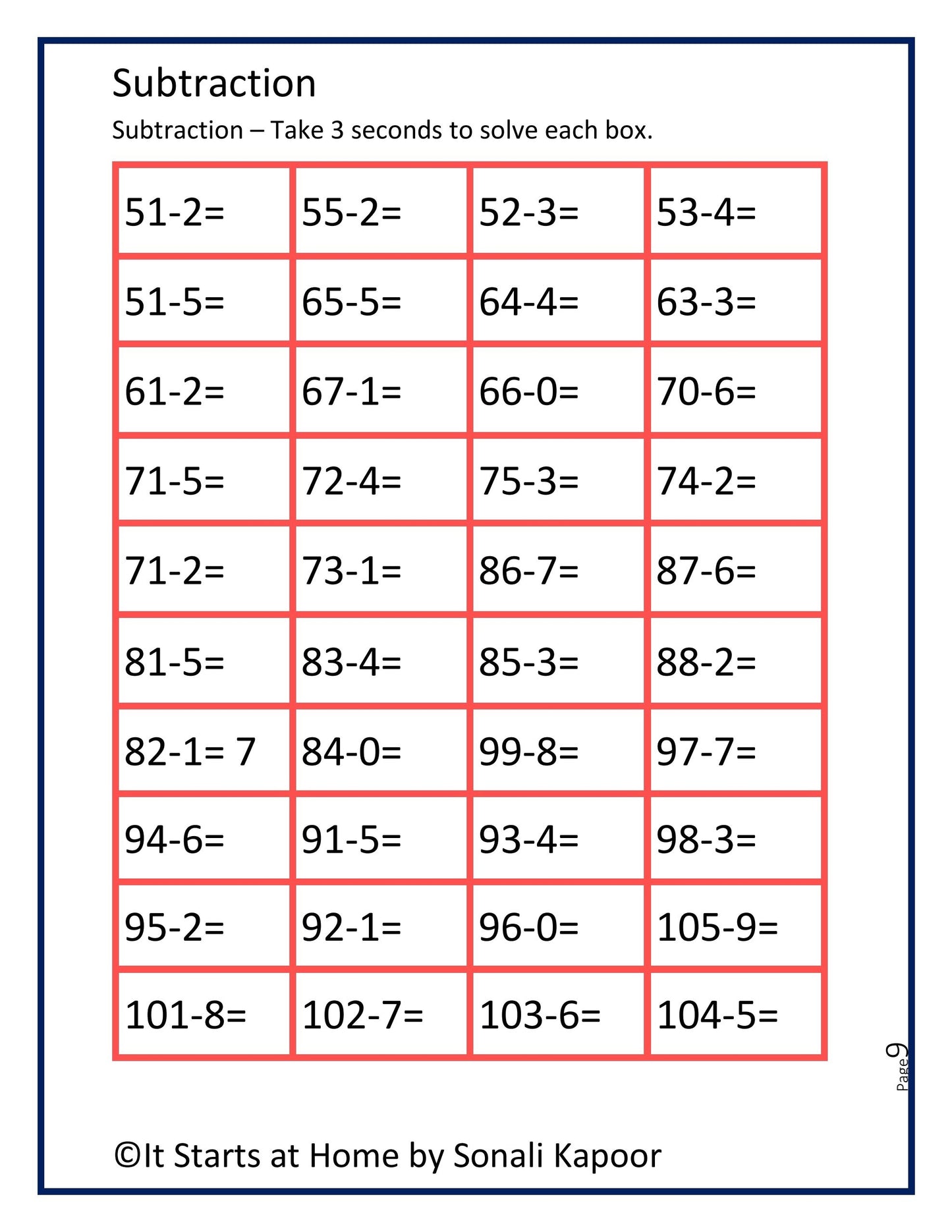 Subtraction bundle- Unit 1 to 4